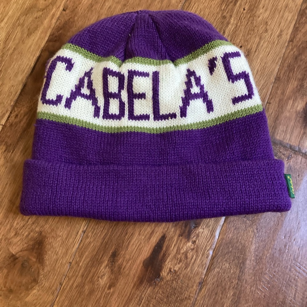 Cabelas Beanie Hat Winter Cap Purple White Green Acrylic Knit
